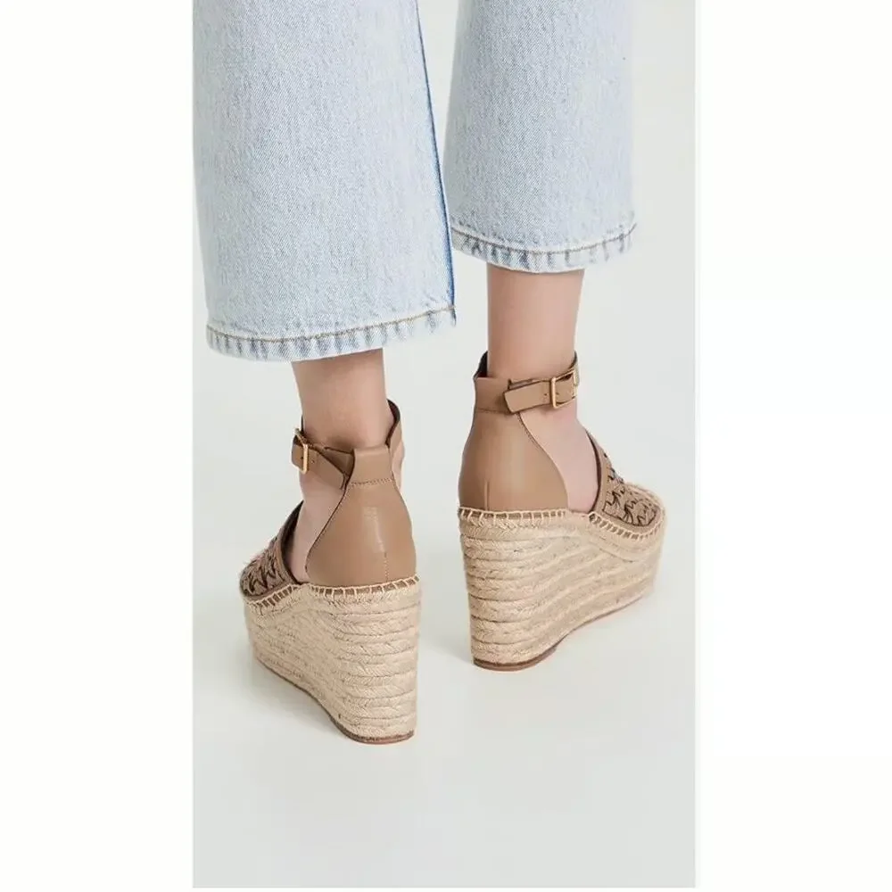 Tory Burch Basketweave Espadrille Wedge Sandals Shoes size 5